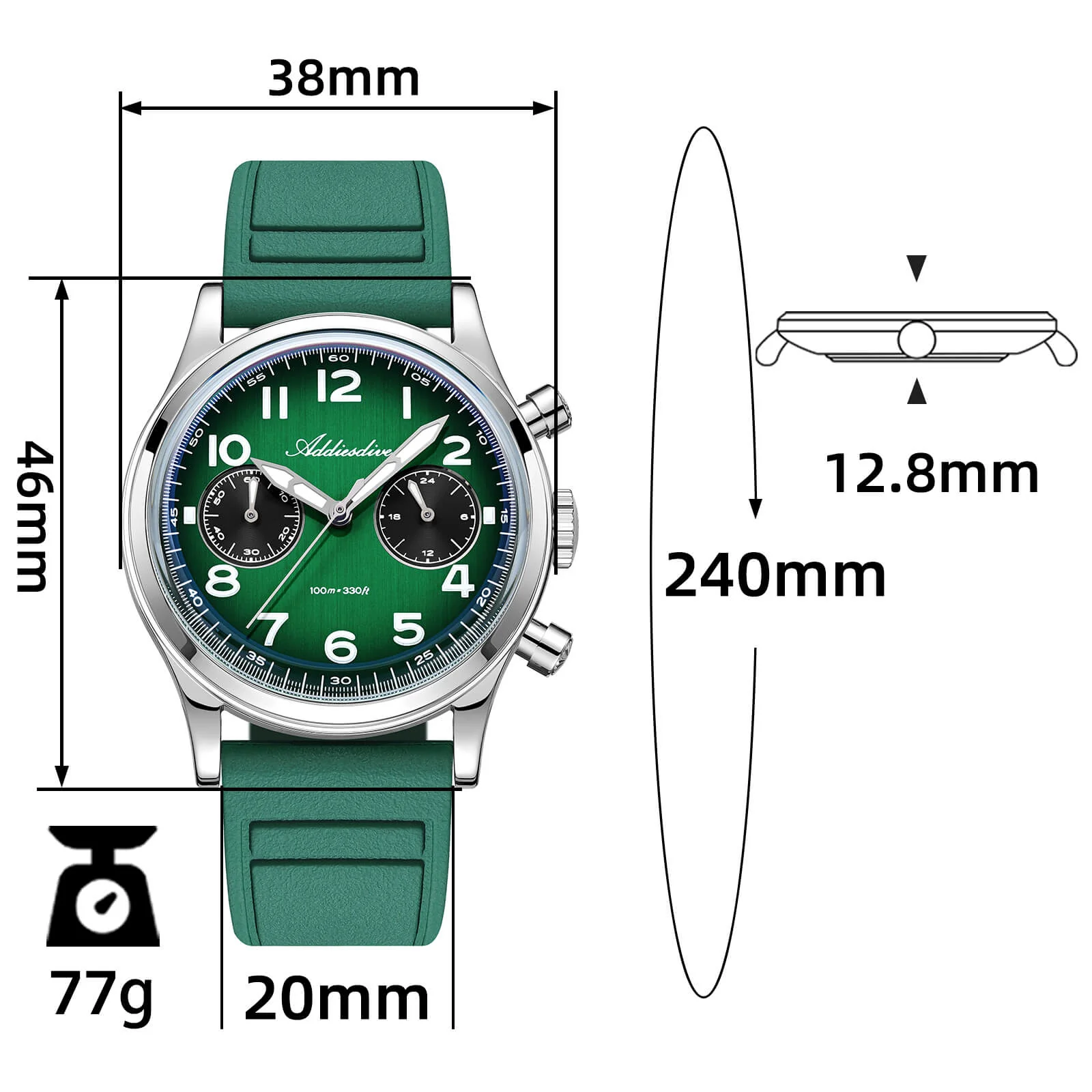🔥Anniversary Sale🔥ADDIESDIVE 38mm VK64 Chronograph Watch AD2516 - Image 11