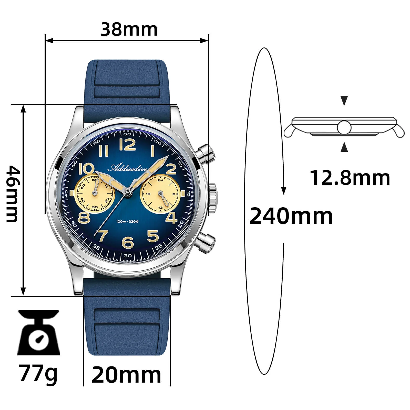 🔥Anniversary Sale🔥ADDIESDIVE 38mm VK64 Chronograph Watch AD2516 - Image 2