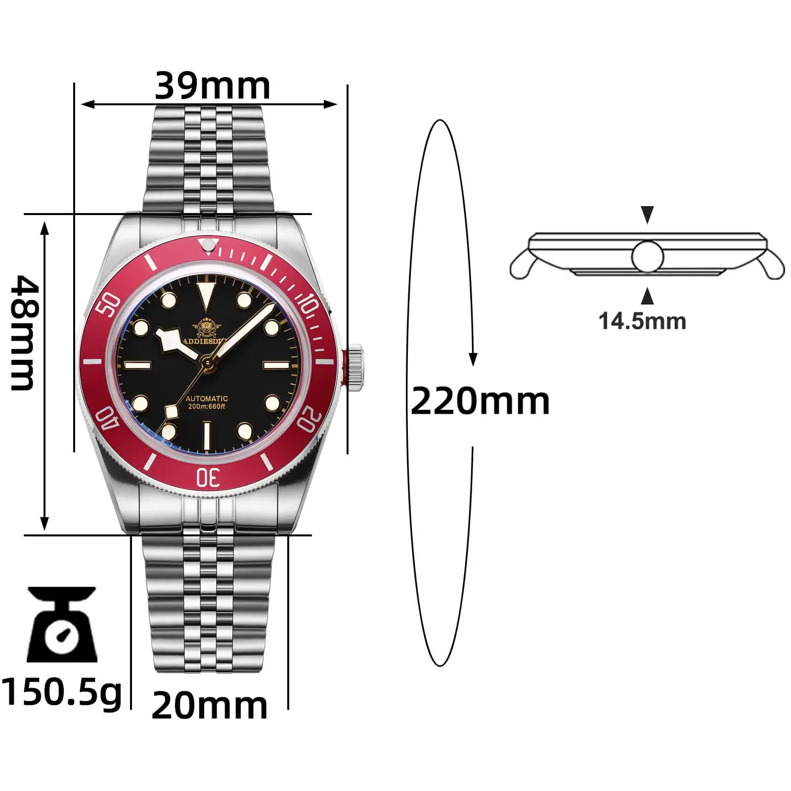 U.S. Warehouse-ADDIESDIVE 39mm BB58 Automatic Watch AD2043 - Image 2