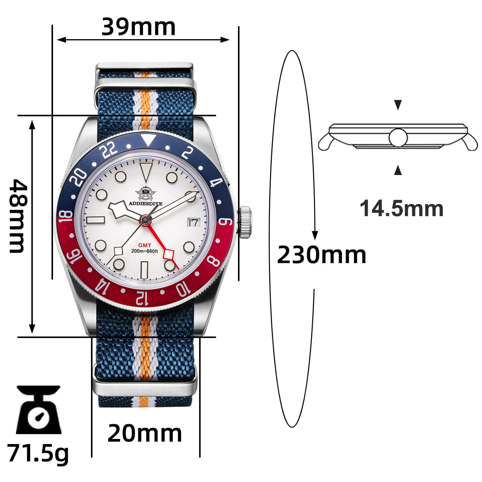 U.S. Warehouse -ADDIESDIVE 39mm BB58 GMT Quartz Watch AD2044 - Image 2