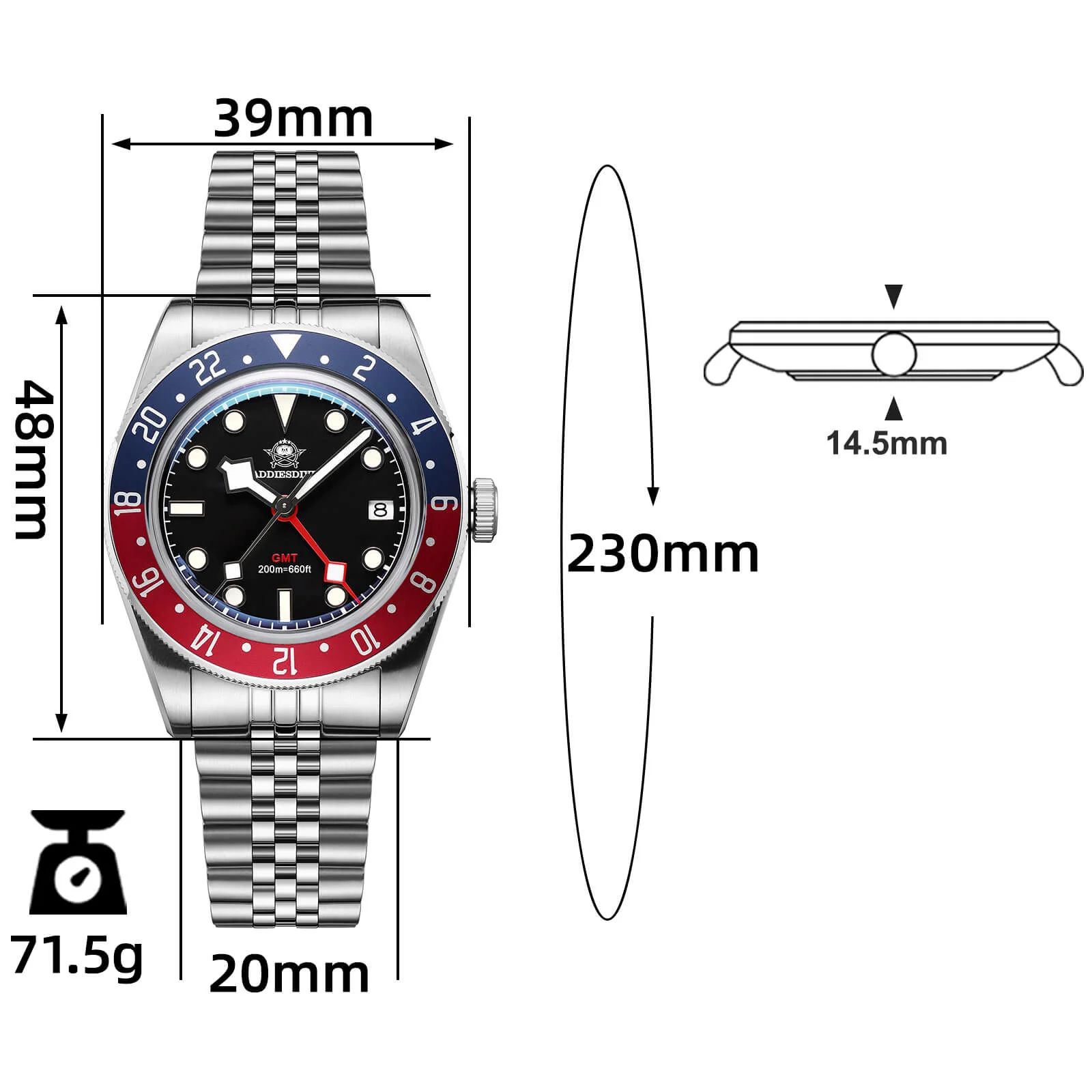 U.S. Warehouse -ADDIESDIVE 39mm BB58 GMT Quartz Watch AD2044 - Image 14