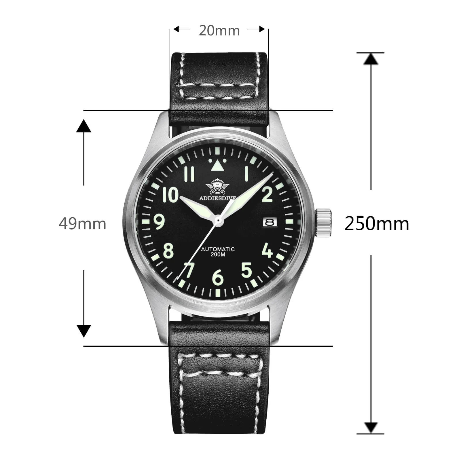 U.S. Warehouse -ADDIESDIVE®39mm Leather Men's Elegant Automatic Watch Diver 200M (AD2519) - Image 9