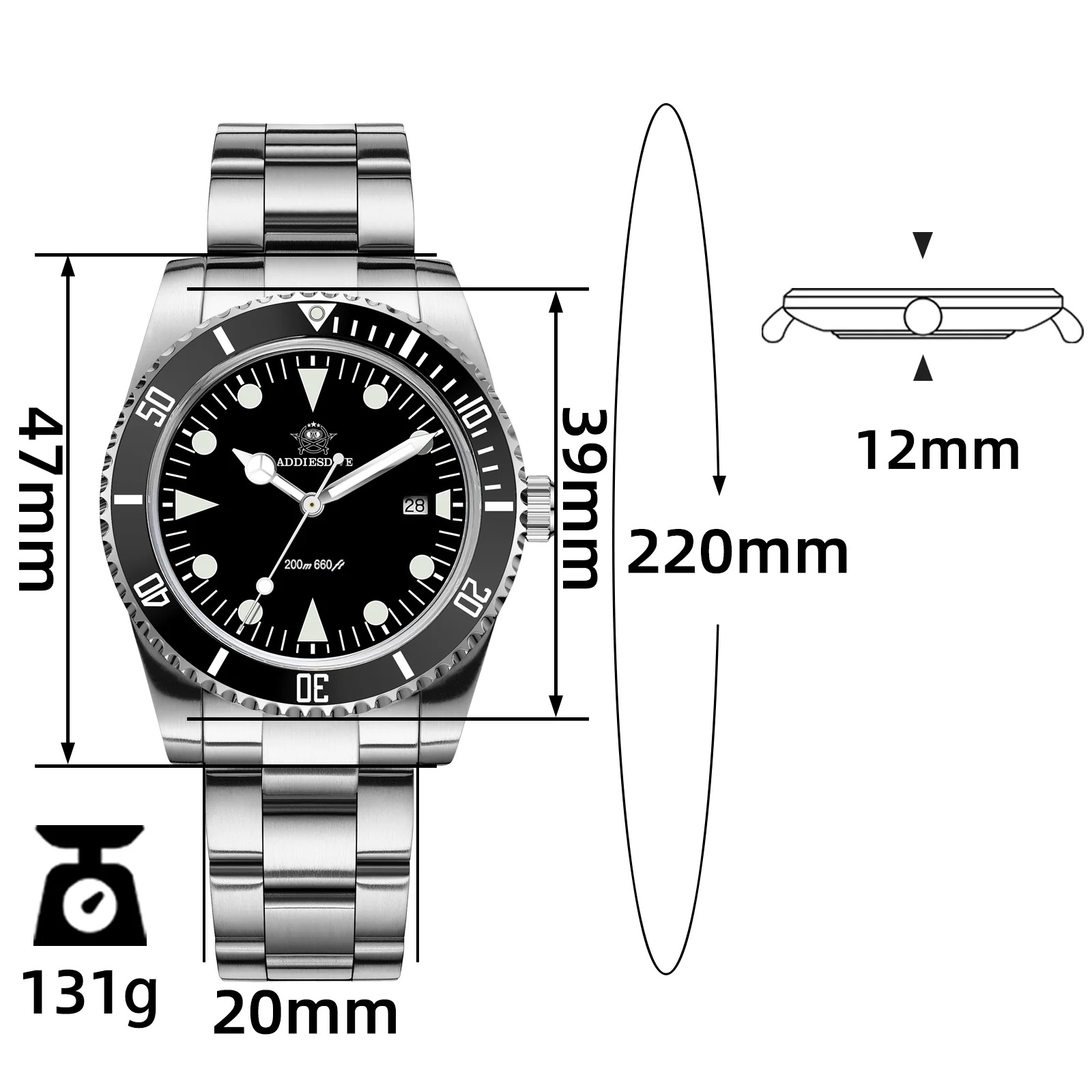 U.S. Warehouse -ADDIESDIVE 39mm Quartz Watch with Bi-directional Rotating Bezel AD2068 - Image 2