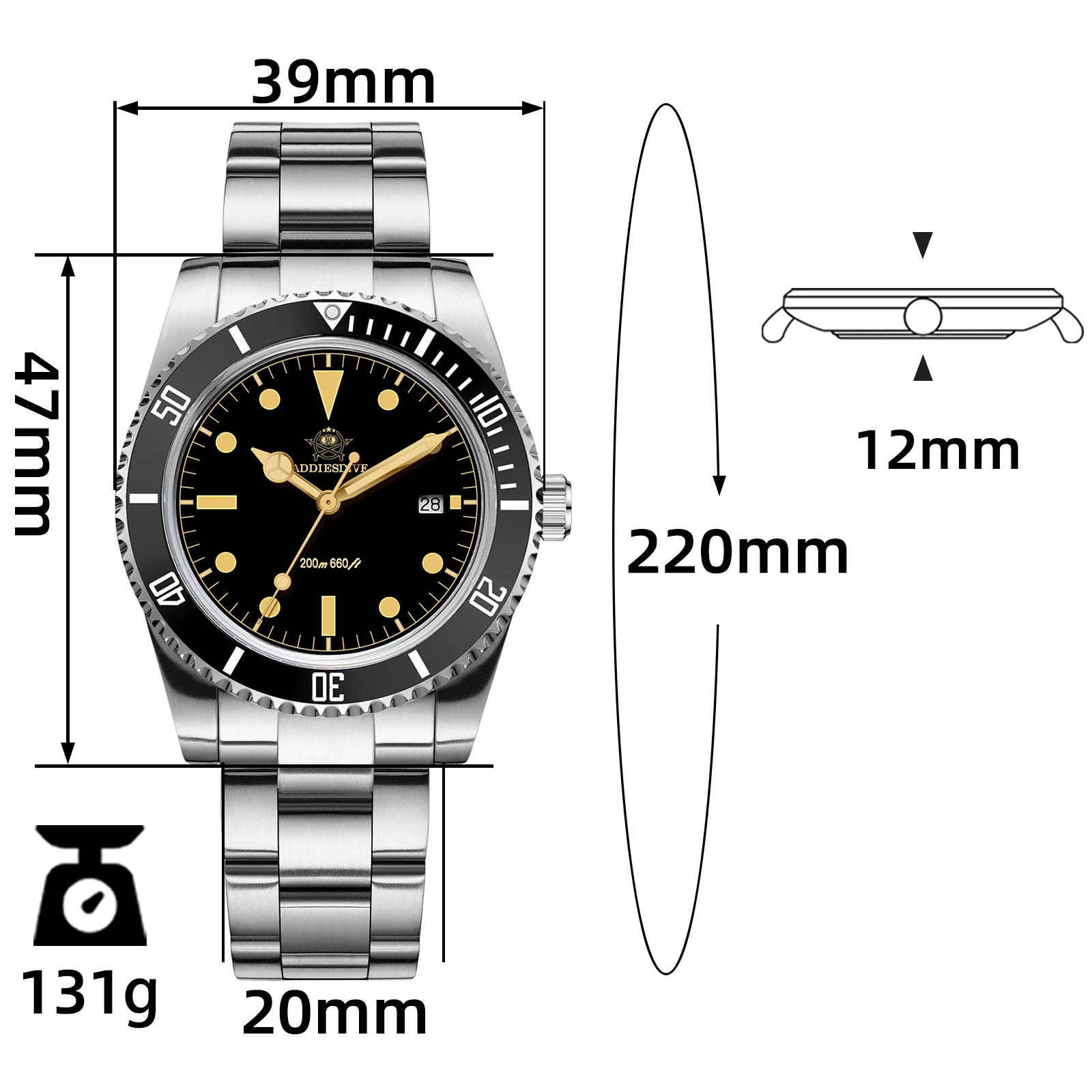 U.S. Warehouse -ADDIESDIVE 39mm Quartz Watch with Bi-directional Rotating Bezel AD2072 - Image 3