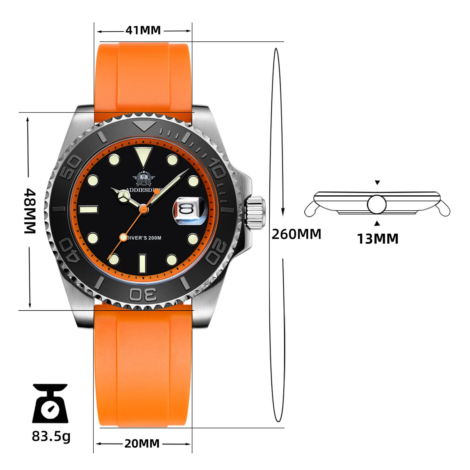 U.S. Warehouse -ADDIESDIVE 41mm Sports Quartz Watch Waterproof 200M (AD2040) - Image 2