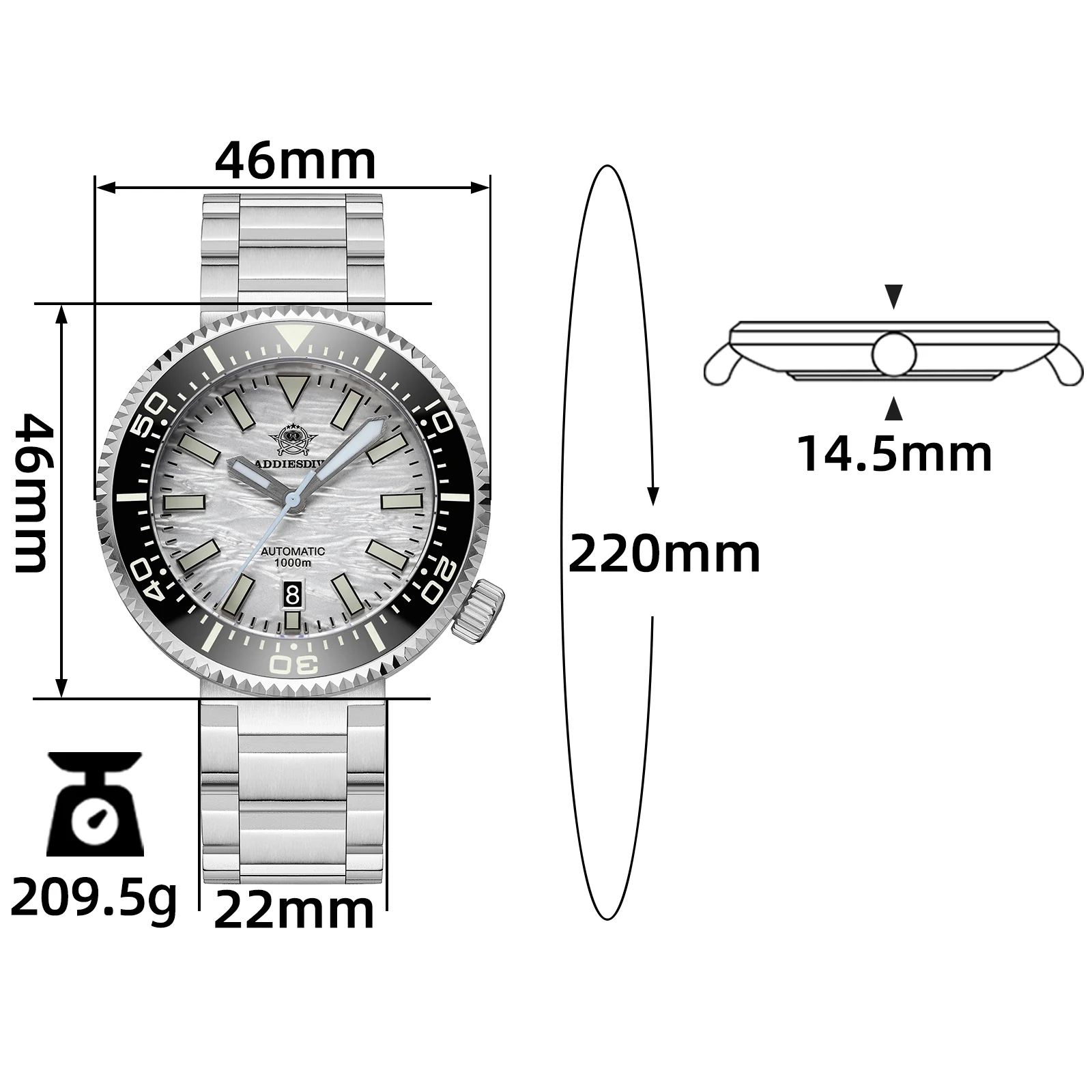 U.S. Warehouse-Addiesdive 46mm 1000m Dive Watch AD2069 - Image 2