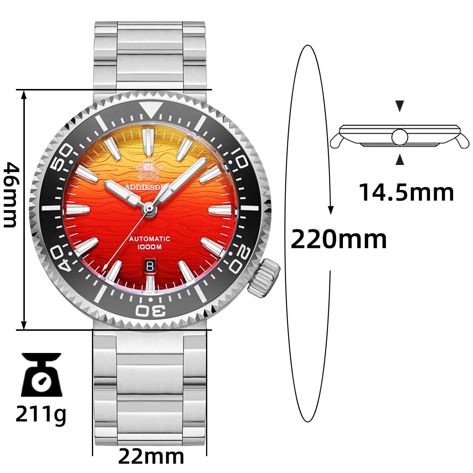 U.S. Warehouse -Addiesdive 46mm Puck Style Diver Watch AD2526 – 1000M Water Resistant, Japan 8215 Automatic - Image 10