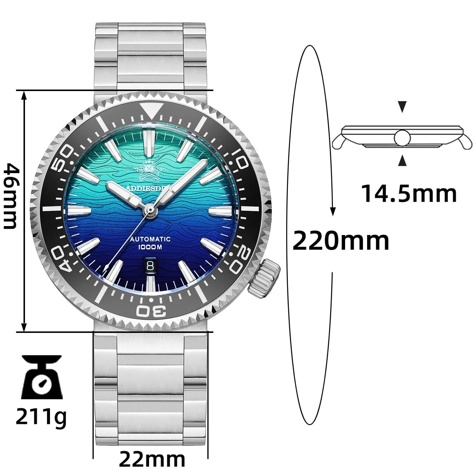 U.S. Warehouse -Addiesdive 46mm Puck Style Diver Watch AD2526 – 1000M Water Resistant, Japan 8215 Automatic - Image 11