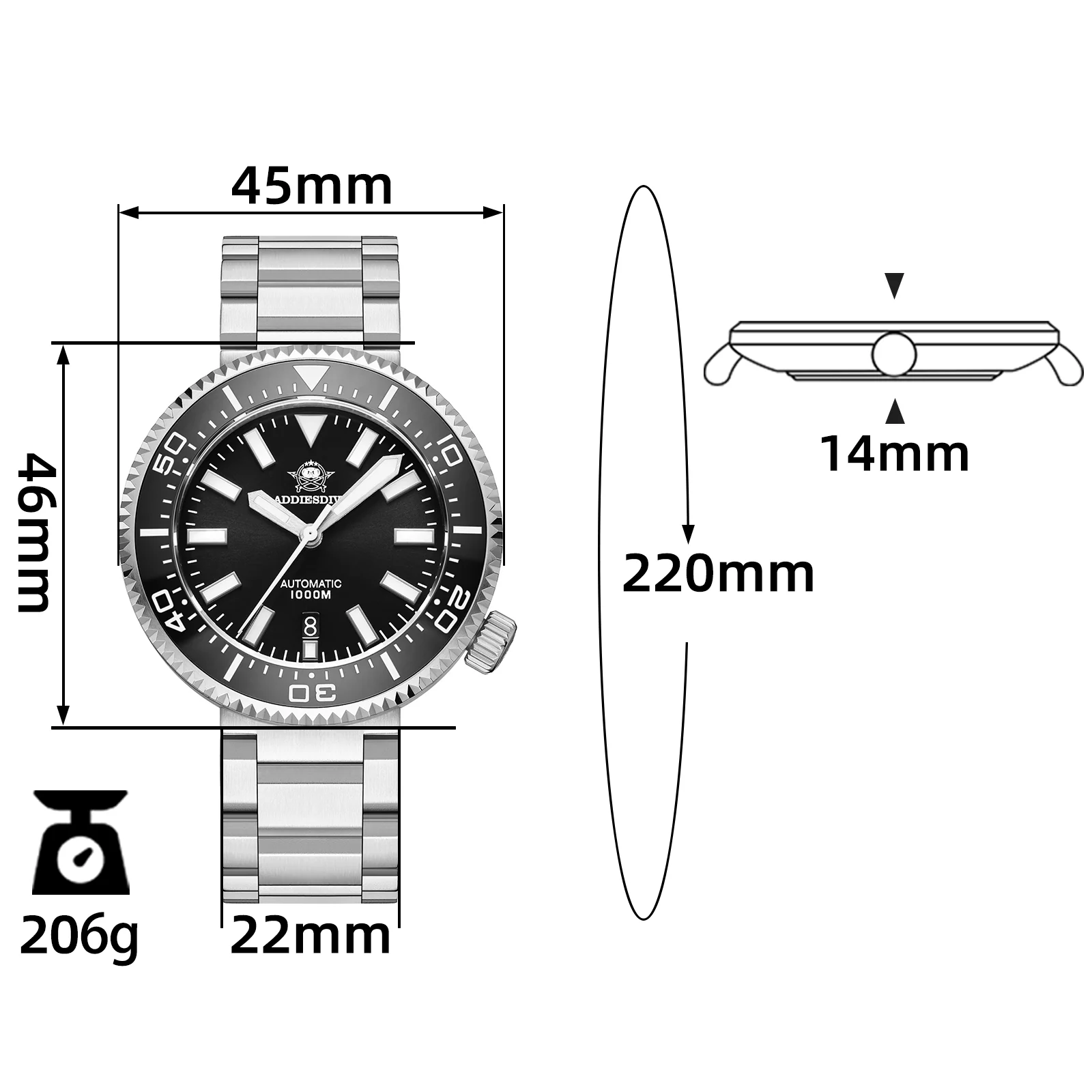 U.S. Warehouse -ADDIESDIVE Diver 1000M Professional Diving Watch 45MM (MY-H6) - Image 5