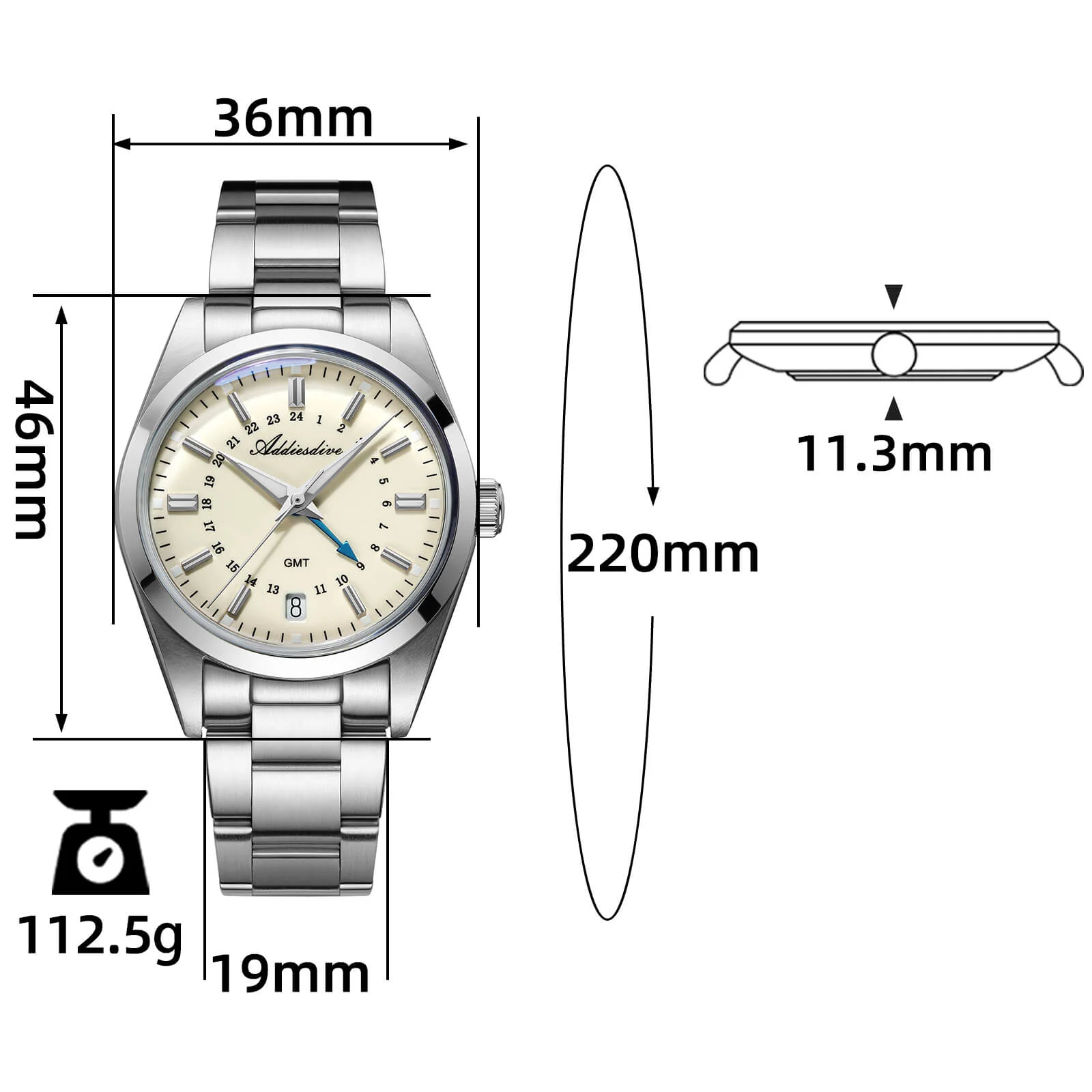 U.S. Warehouse-ADDIESDIVE Elegance Collection GMT Quartz Watch AD2065 - Image 12