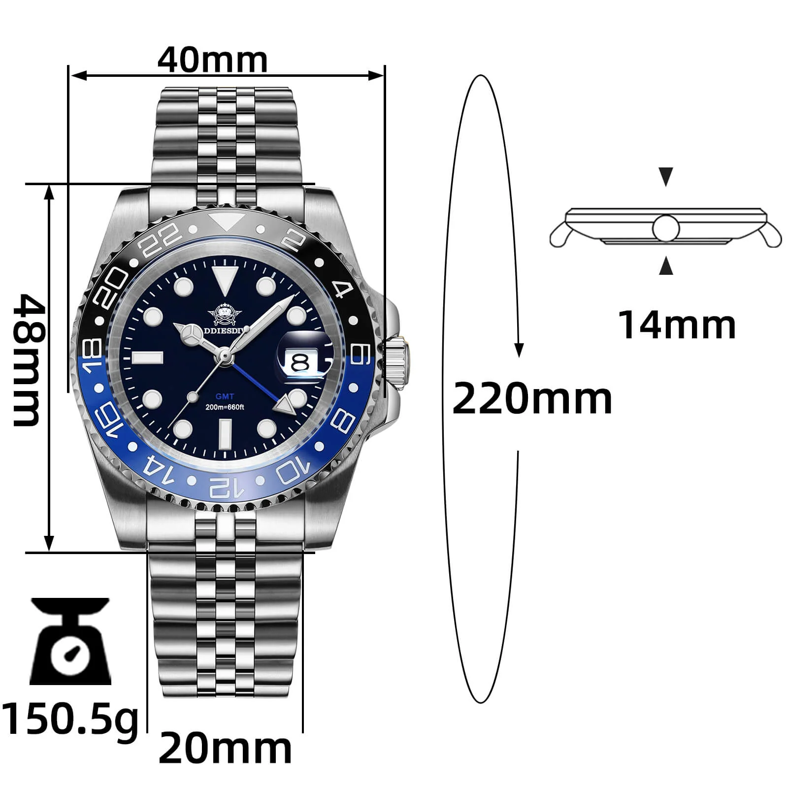 U.S. Warehouse -ADDIESDIVE Water Ghost Luxury Dive Watch GMT Quartz Watch AD2050-with Calendar - Image 2